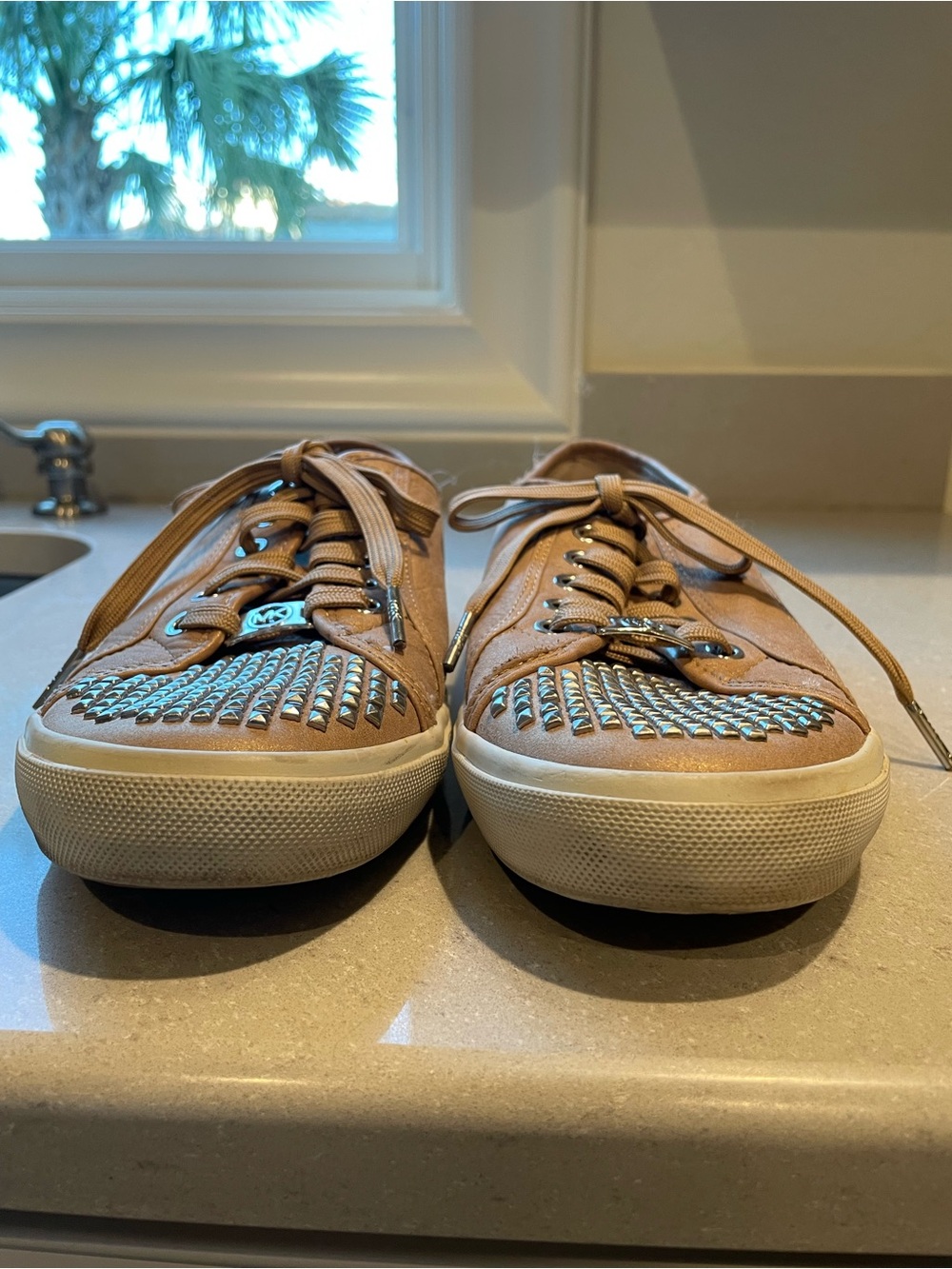 Michael Kors Boerum Studded Sneaker | Tan/Silver - Picture 2 of 10